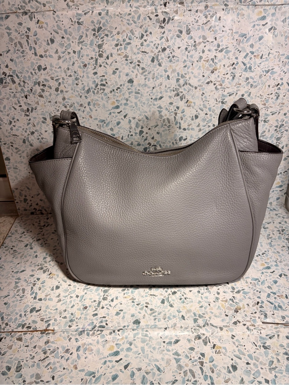 Coach Rori Shoulder Bag C2853 Granite Gray Pebble Leather - Picture 2 of 8